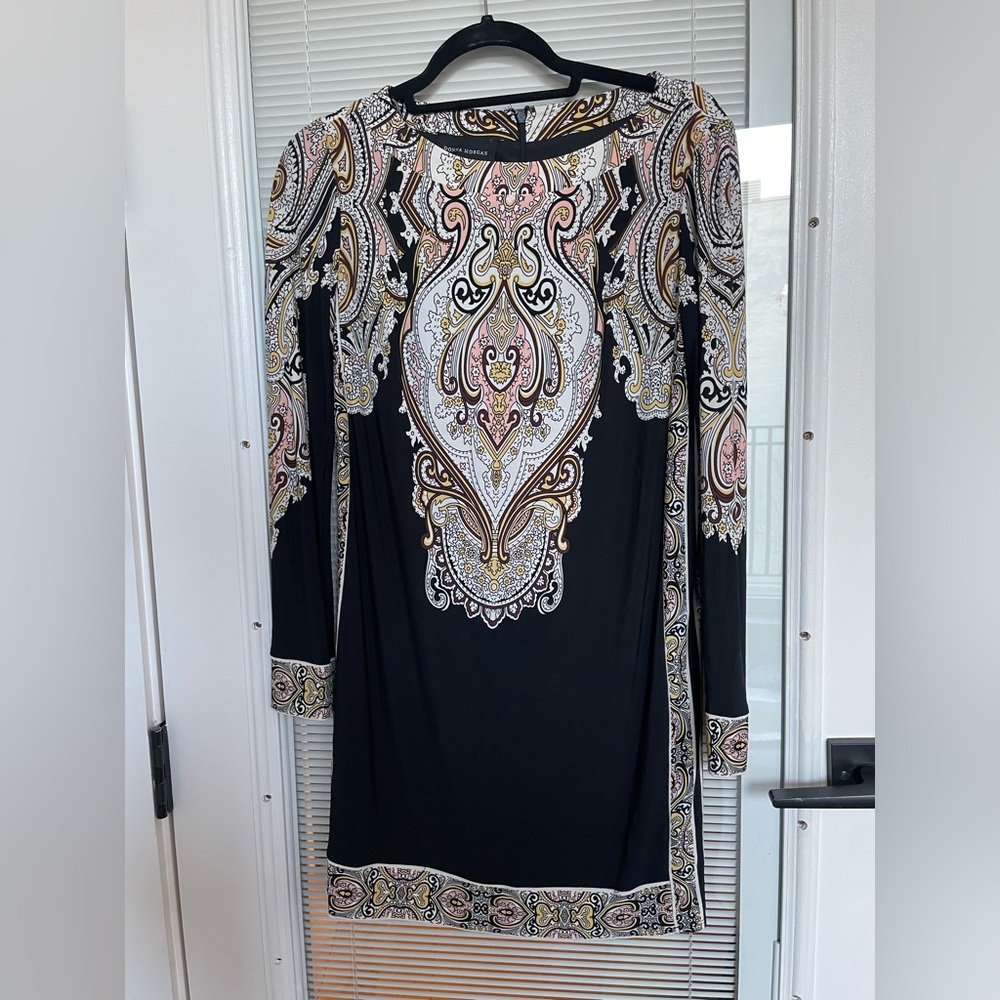Elegant Black and Multicolor Paisley Dress